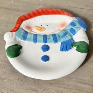 Vintage Snowman Christmas Plate Pacific Island Creations 6" Holiday Ceramic READ